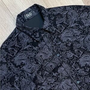 Dolce & Gabanna D&G Mens Black Paisley Brushed Cotton Velvet Shirt Italy XXLslim